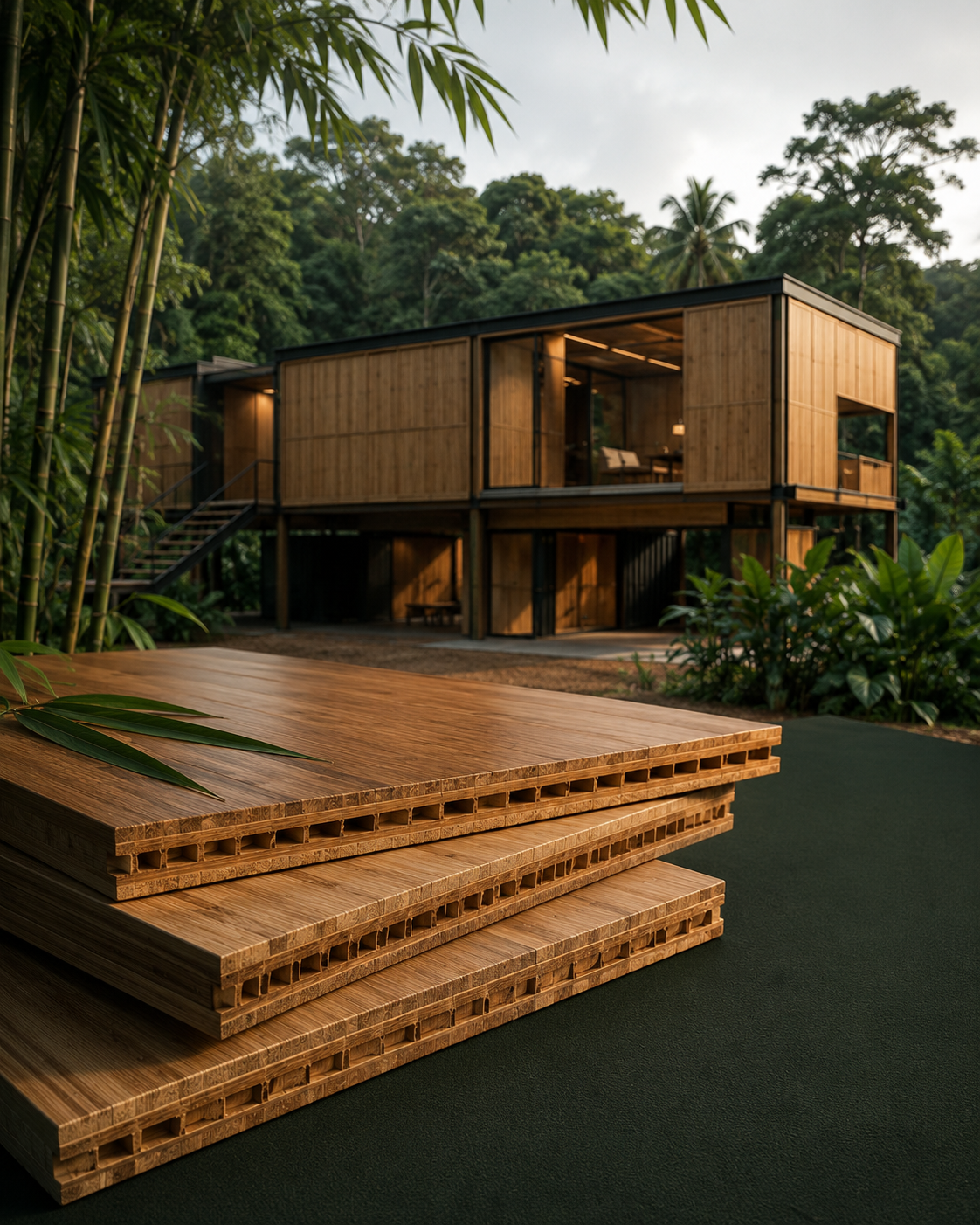 Bamboo engineered construction material - SUBACO engineered timber, prefab housing and panels made from sustainable bamboo in Suriname